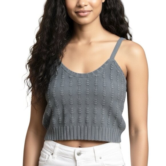 WEEKEND Los Angeles Cable Knit Crop Tank Top Size XL Gray Sweater Vest Layering - Picture 1 of 8